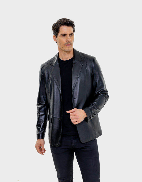 MENCIA BLAZER EN CUIR POUR HOMME | NOIR